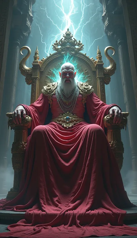 God looking sitting on the throne his face is angry