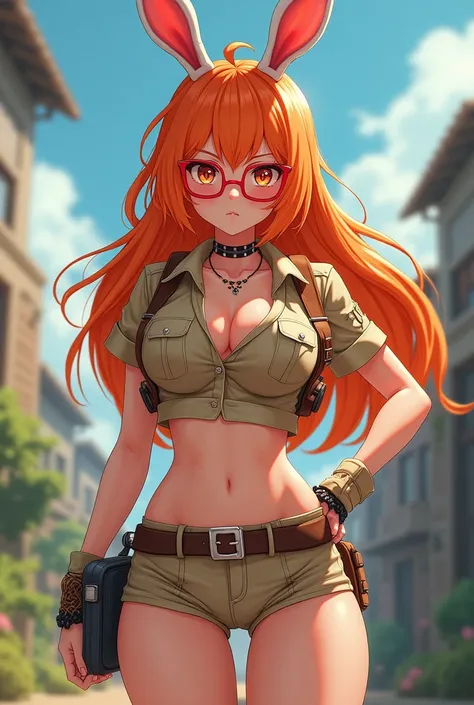 Anime girl genshin
Anime girl
Red glasses, long orange hair, and rizl, rabbit ears, safari -style clothes, high socks, necklaces and boots
Gym girls body, good curves and perfect legs
serious, very sexy