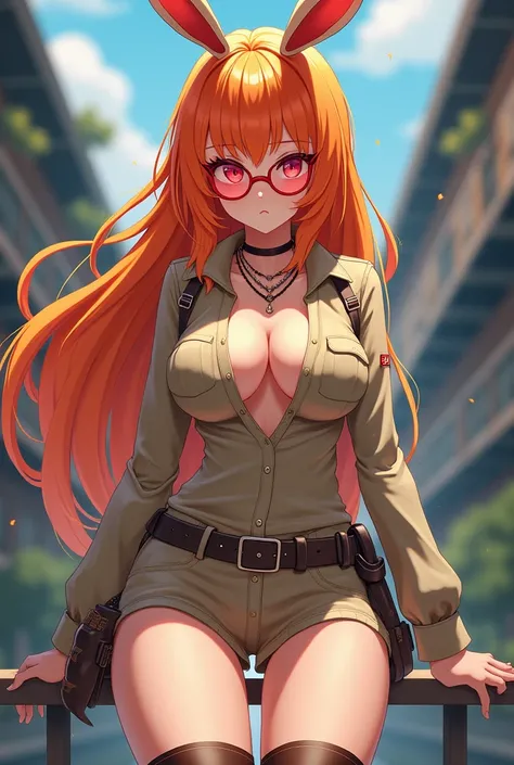 Anime girl genshin
Anime girl
Red glasses, long orange hair, and rizl, rabbit ears, safari -style clothes, high socks, necklaces and boots
Gym girls body, good curves and perfect legs
serious, very sexy