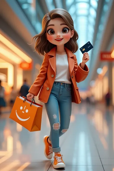 mascot for a shopping mall credit, female audience, shopping bag, credit card