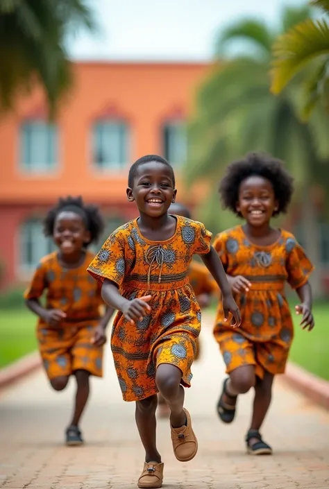 A group of beautiful Nigerian children running around the school living happily and enjoying their time