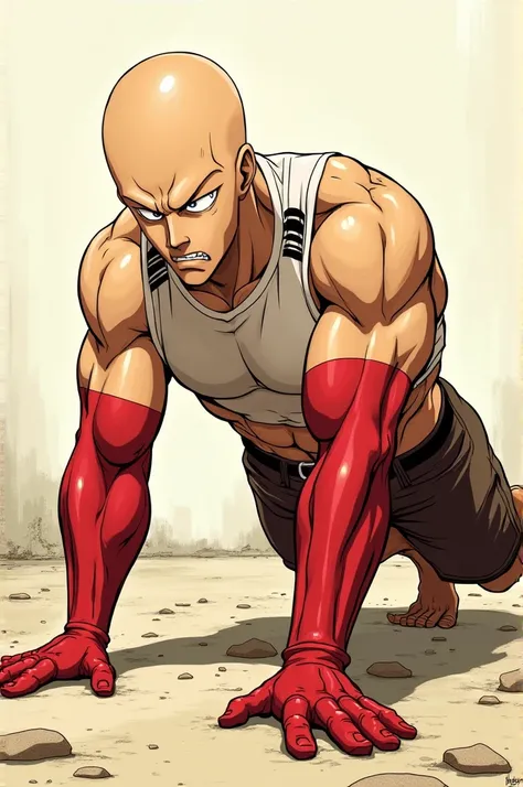 Saitama doing a hundred push-ups, sit-ups and knee bends