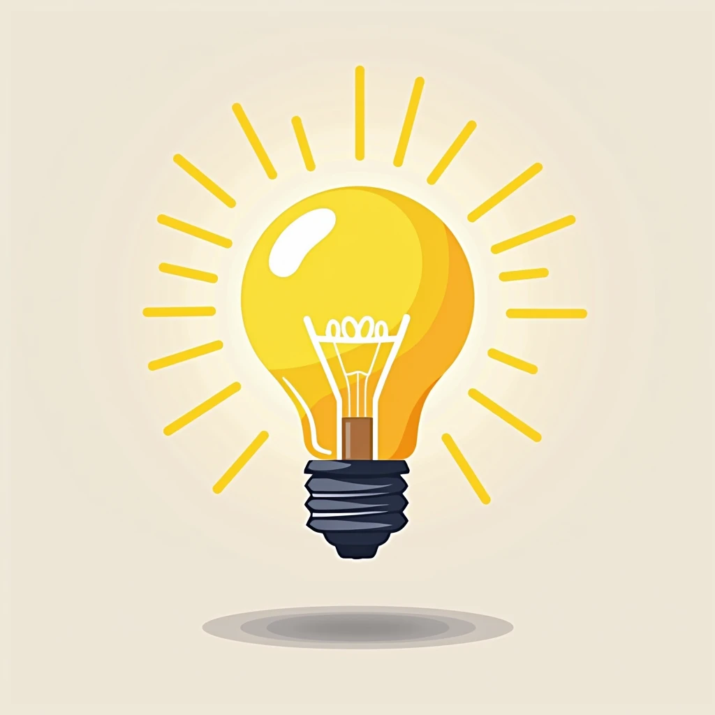 A stylized illustration of a lightbulb turning on at the center of the image. The bulb emits bright rays of light spreading outward. The background is simple with soft colors, allowing the lightbulb to be the primary focus. The style is minimalist and mode...