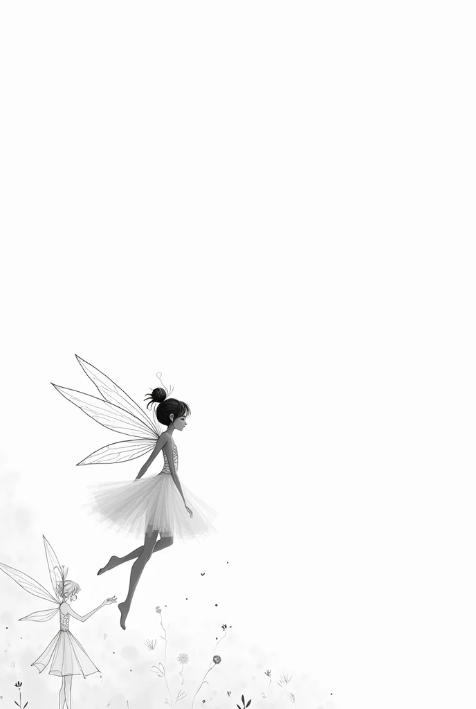 Drawing with white background and black lines for girls, Fairy themed