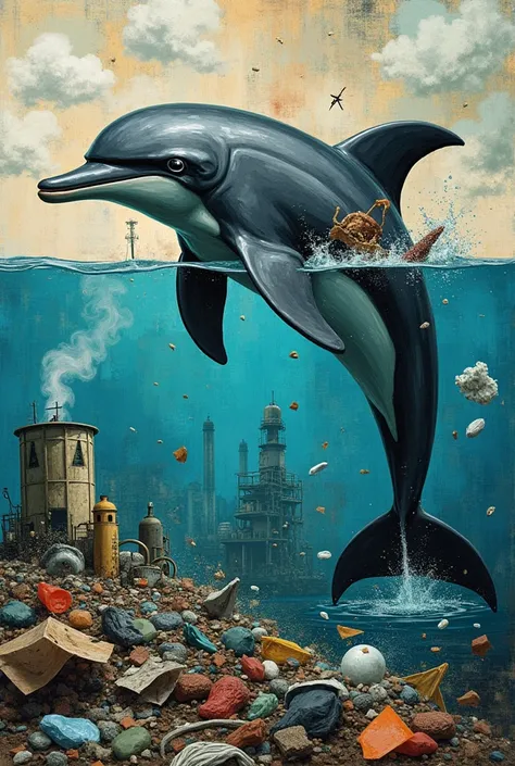 (cubisme - collage ) water pollution human made
dolphin