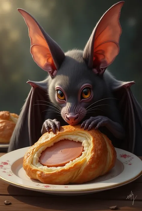 Bat eating pâté en croute