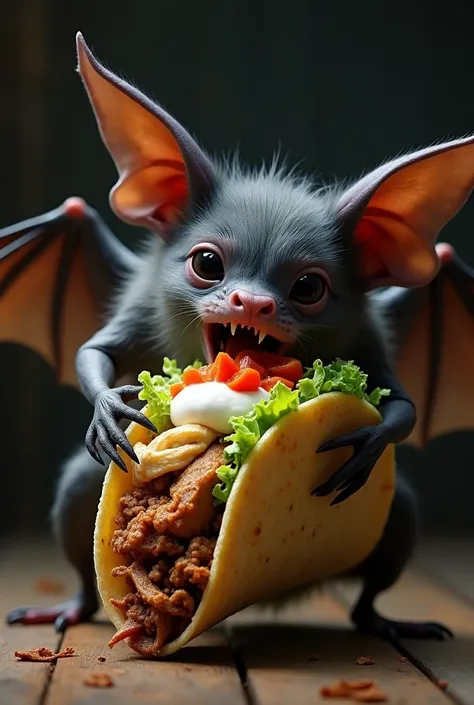 Bat eating a 3 meat taco