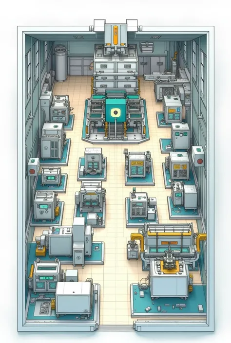 An architectural plan of a chip factory with its different departments 