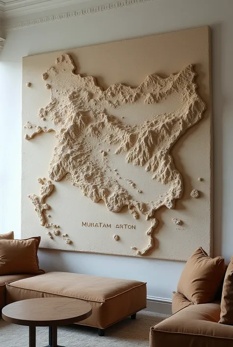 Decor drawing map of Greater Kurdistan only on the wall in a raised form