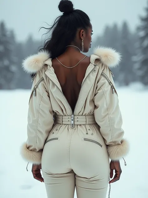 best quality, hyperrealistic: ethnic Indian-Hatian-Sudanese anorexic milf HUMUNGOUS REAR, shows (widely) expansive protruding booty overhang: cream jumper, zippers belts clasps latches buckles: vagina: POV: (masterpiece), hyperdetailed: cream mesh couture:...