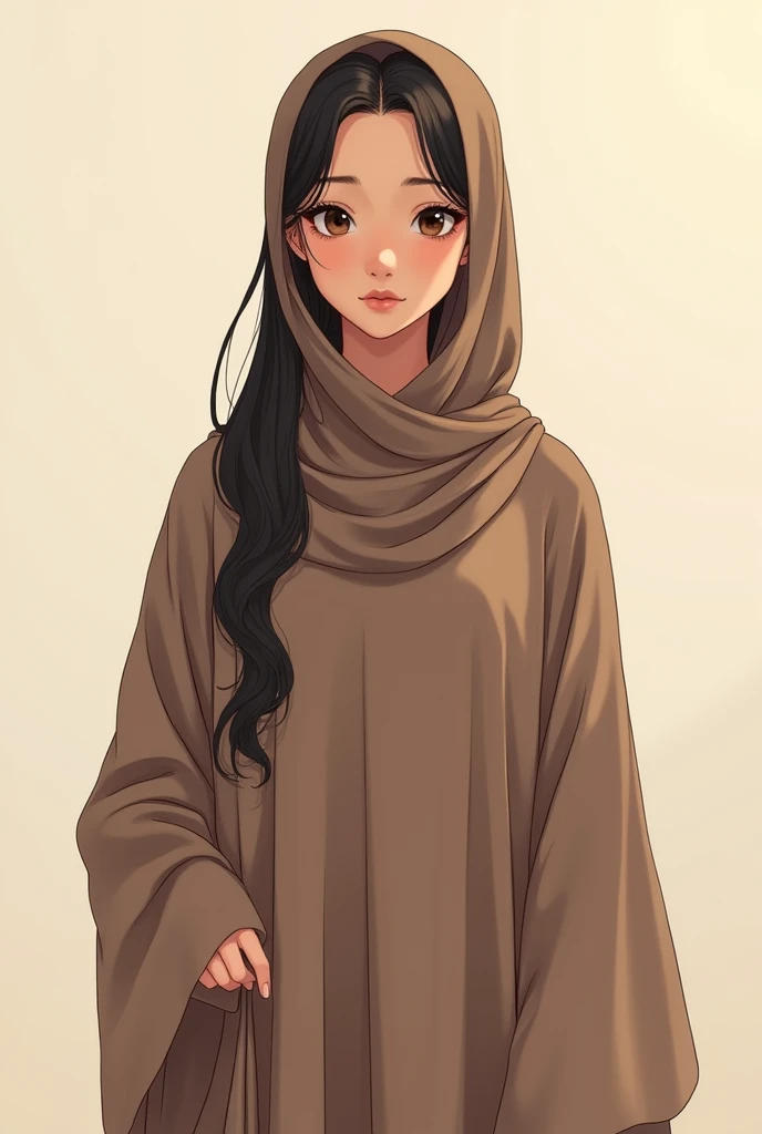 A hojaab anime brown girl with brown abaya