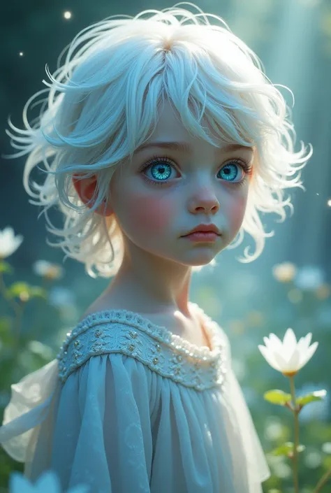 Create a boy with crystal blue eyes and white hair 