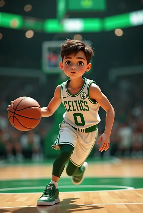 A young white boy playing for the Boston Celtics of the NBA