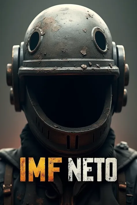 Make an image with the helmet from the Pubg mobile game and the word IMF NETO written 