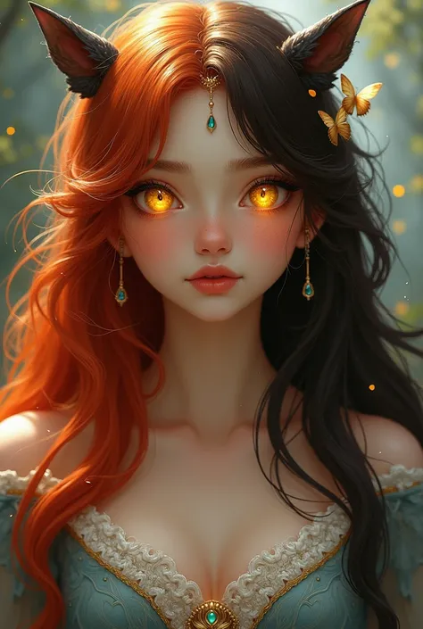 Princess with yellow eyes, red hair and brunette, different angles