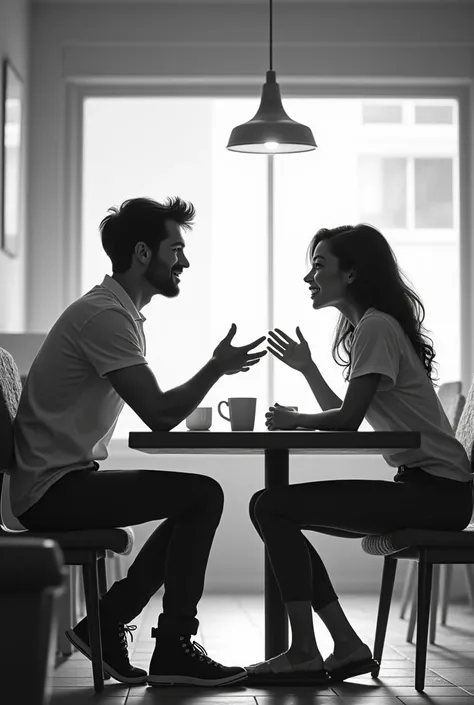  Lucas and Samanta in a cafeteria)**  Two 2s sitting  ,spoken naturally. Must The model must be black and white, It must be creative and in a nice space 