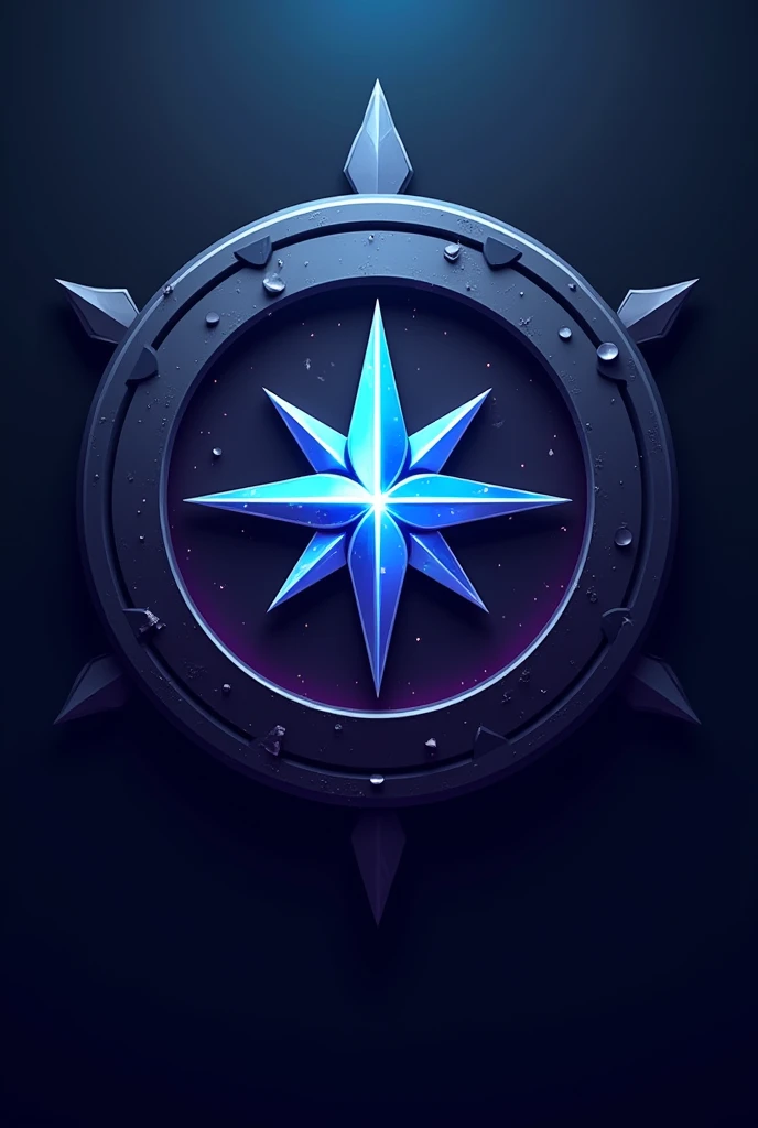 Create a team shield on a navy blue and purple black background using a more circular asterisk with a symbol of several crystals