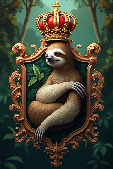 Family crest with sloth and a crown

