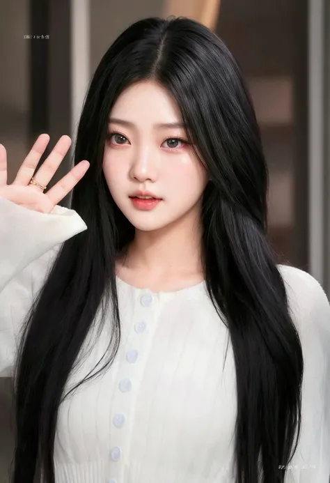 ningning aespa,with a beautiful face,ulzzang with porcelain skin.nining aespa with long healthy and shiny hair,dark black.ultra high resolution,photorealistic:1.4,UHD