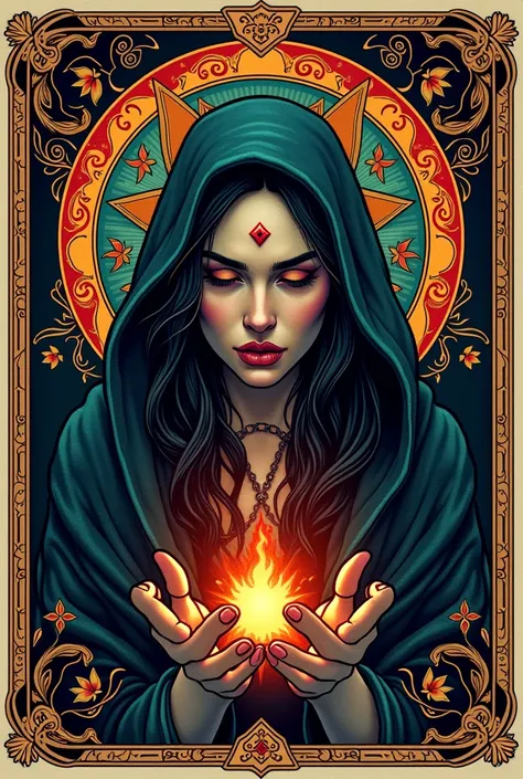 Tarot card design for tattoo in neotraditional style 