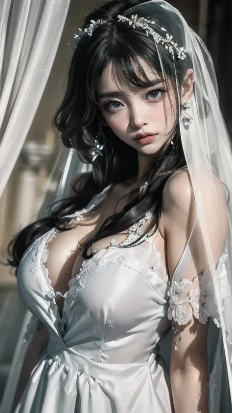 (masterpiece), Highest quality, Highest quality, Highly Detailed CG Unity 8K Wallpapers, original, High resolution, (Depth of written boundary: 1.5), Faithfulness: 1.3, chest, bride portrait style, 1 girl, curtain, Veil , bridal Veil, Wedding Dresses, curt...