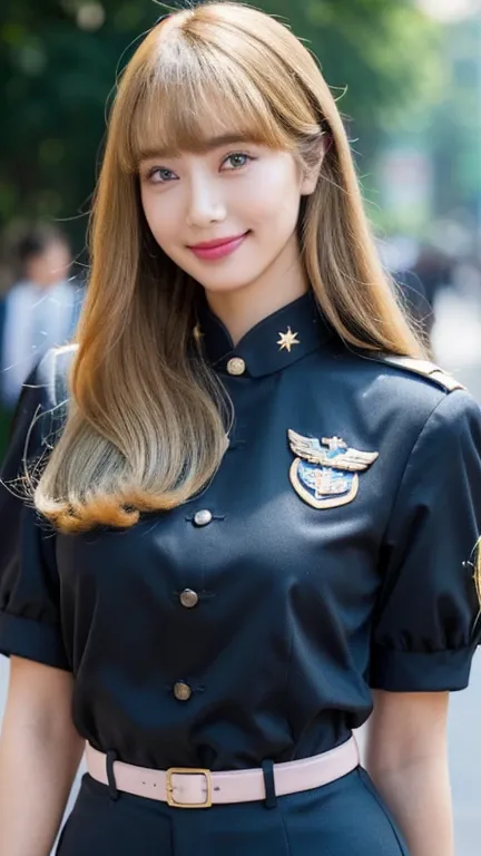 Air Force Uniform,(Cowboy Shot、Highest quality、8k、Award-winning works、Ultra-high resolution)、One beautiful woman、((She wears a sexy military uniform.)),(blonde:1.1)、Bright color contacts、Perfect Makeup、Bright and shiny lipstick、(Very heavy makeup:1.2)、(Dee...