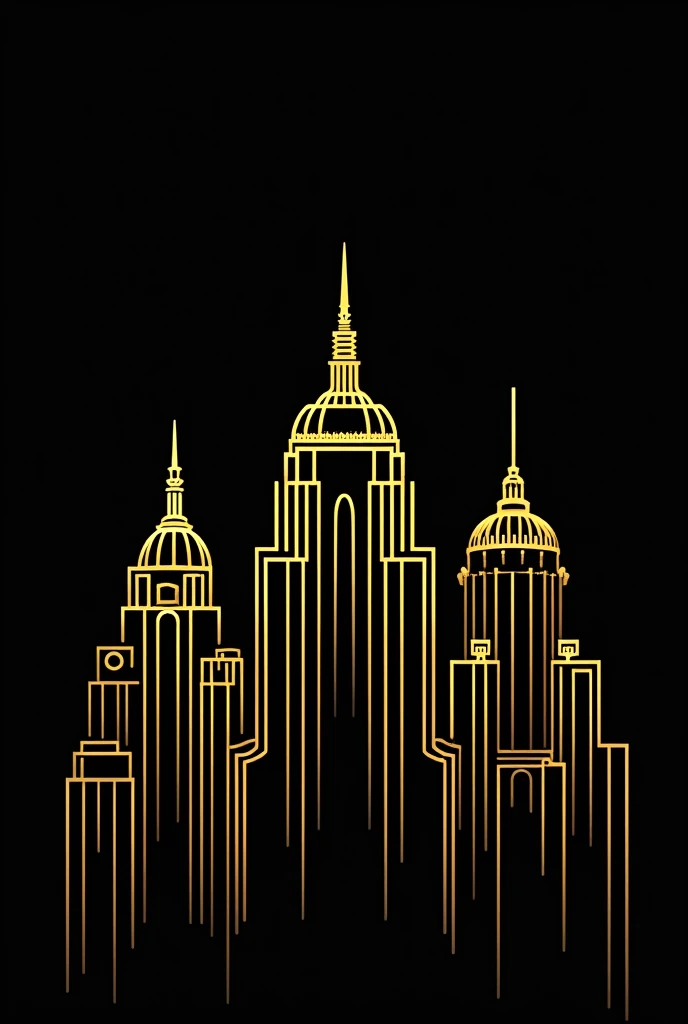 Using gold outlines of luxurious buildings to reinforce the idea of a billionaire lifestyle on a black background