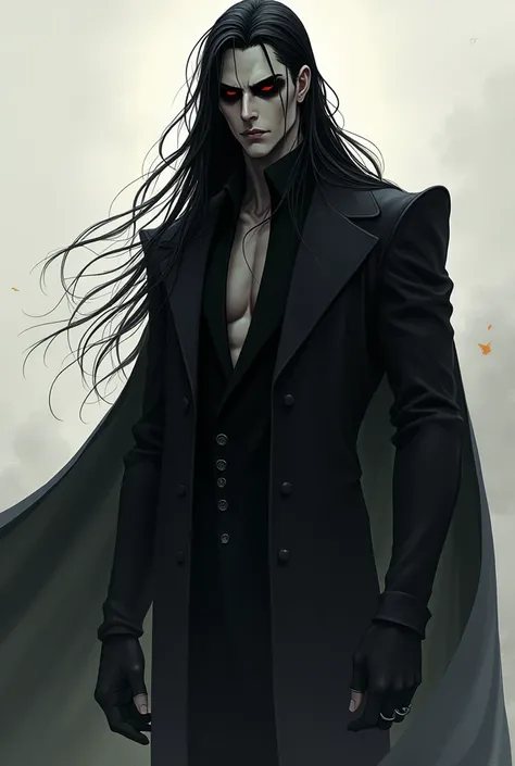 Make a murim manhwa character, with long black hair, He has black eyes with a black shadow under his eyes,he is naked,his skin is all black, He is a man and handsome with the appearance of a 40 year old man. I don&#39;t want a realistic character just from...