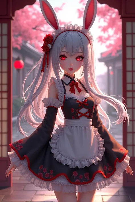 　Japanese beautiful  (((vampire)) bunny maid girl)