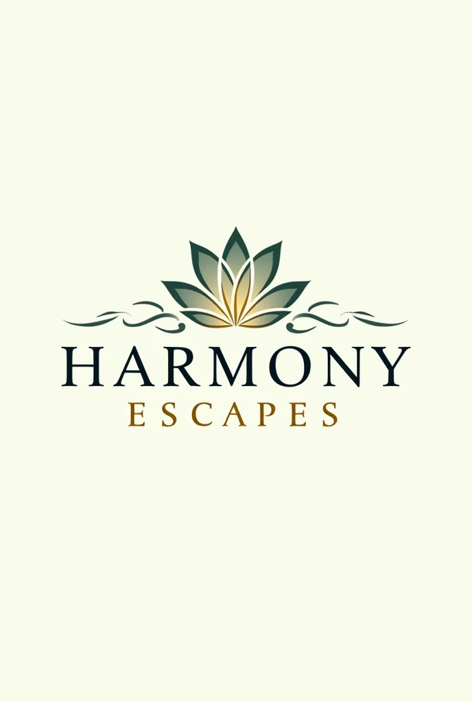 Logo name: Harmony escapes

 Logo Concept:**
- **Design Elements:**
  - A **lotus flower** or **butterfly** symbol, representing transformation, serenity, and growth, combined with soft, flowing lines to evoke peace and natural beauty.
  - The color palett...