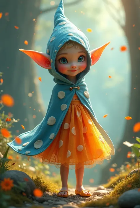 Pointy-eared elf dressed in blue and orange polka dots