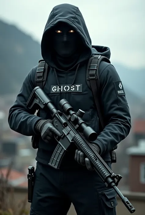 Sniper with the name Ghost on his chest 