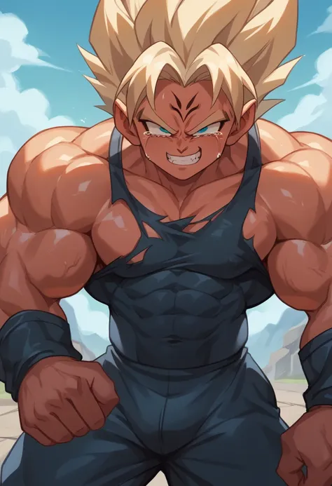 highest quality,based on anatomy,huge muscles,a mix of vegeta and kogenta,devil's body,sexually attractive gestures,shiny skin,g...