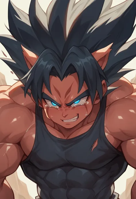 highest quality,based on anatomy,huge muscles,a mix of vegeta and kogenta,devil's body,sexually attractive gestures,shiny skin,g...