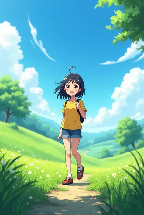  anime teenager happy in the countryside