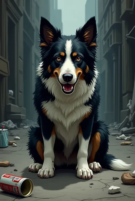 Border collie dog who is a homeless street dweller  