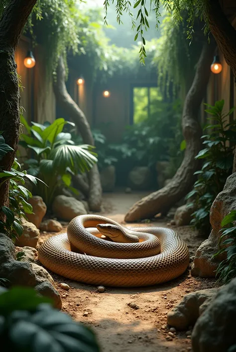 Could you help me create an image of a terrarium for a boa constrictor as it is in a zoo? 