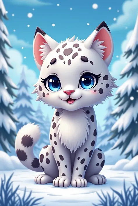 Create an image of a Skzoo from the Korean group Stray Kids,but the animal is a snow leopard