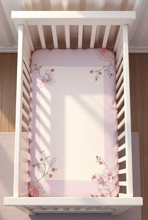 Decorative crib protector for baby girl in beige and lilac colors
