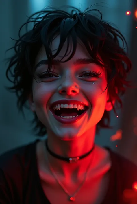 vampire 
Short Hair, 1girl, Smile, Open Mouth, Smile, Tears, Tears, Fang, Happy, 