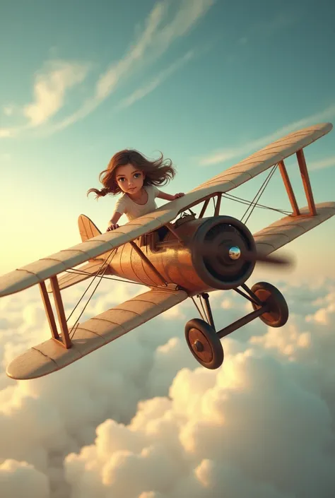 A girl flying with aeroplane