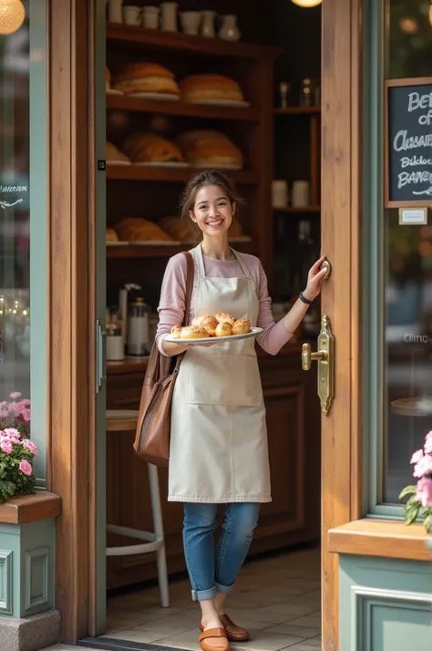 Young woman opening her bakery 