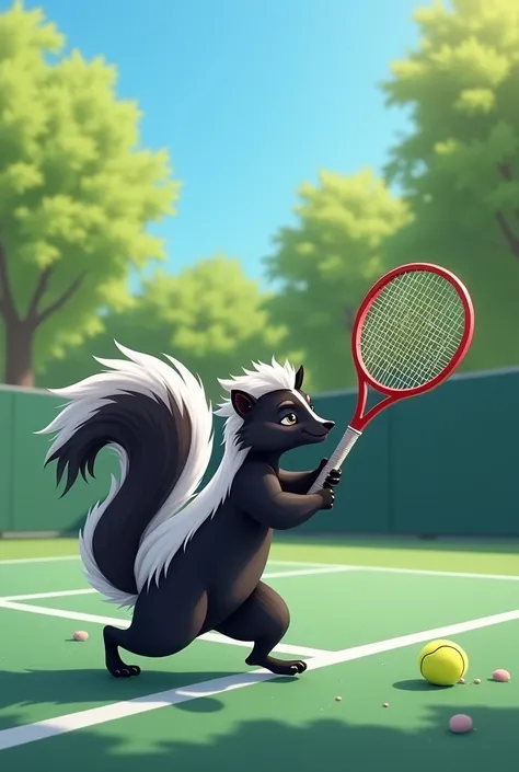 Skunk playing tennis