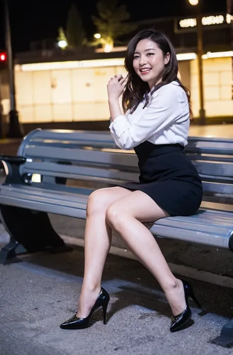 highest quality, masterpiece, realistic, high resolution, [8k raw photos,alone, 1 person, medium length hair、sitting on a bench、...