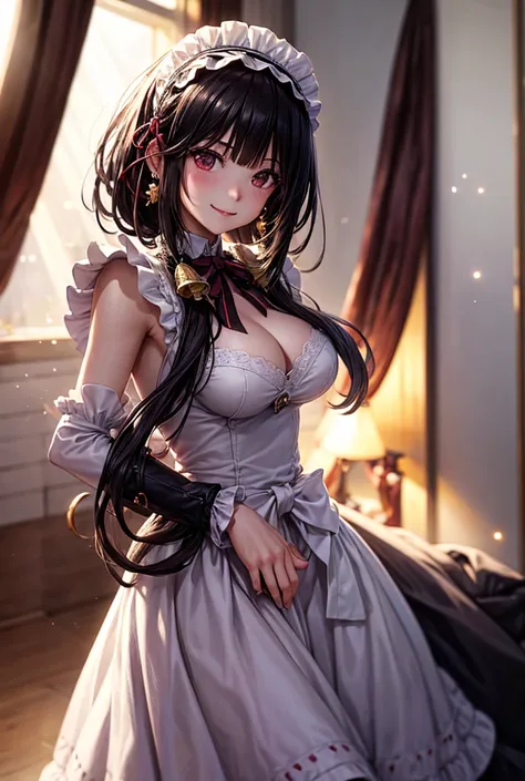 1 girl, Solo, long hair, blushing, smile, black hair, high resolution, Masterpiece, precise, qualityที่ดีที่สุด, details, โมเดลhigh resolution, detailsสูง, quality, detailsมาก, realistic textures, high resolutionสุด, big breasts, earring, simple background...