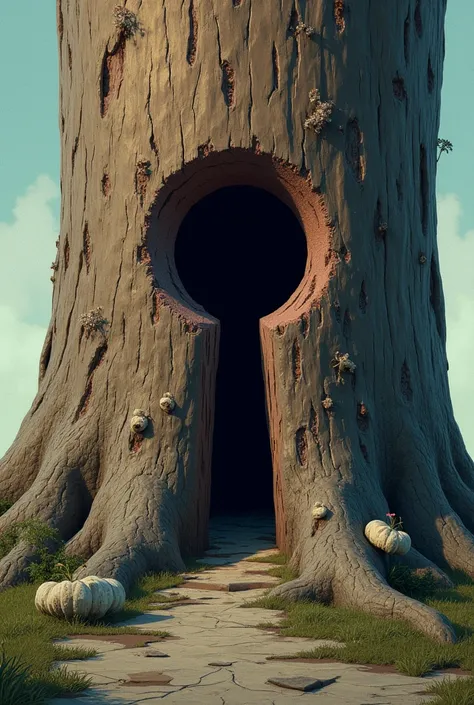 abstract concept art of stylized separated small keyhole carved into tree trunk