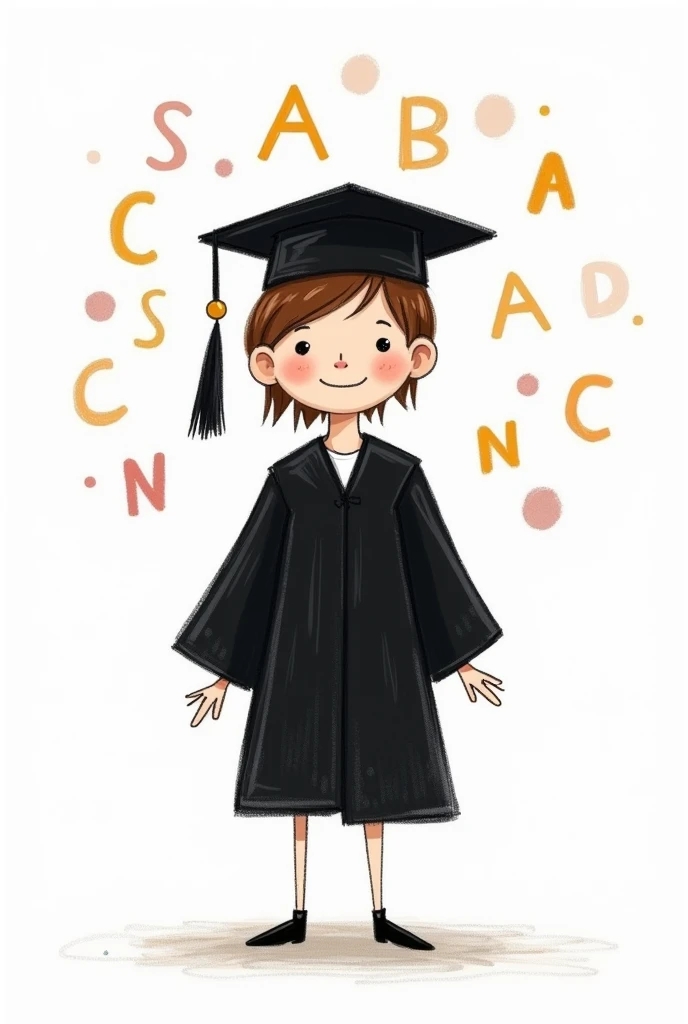  Child&#39;s drawing, with black abc graduation outfit, Background transparent 