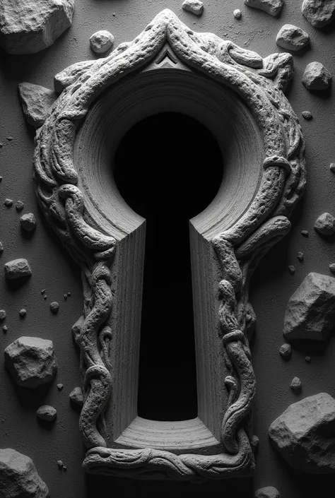 black and white concept of a keyhole carved in stone, phong cách fantasy cho game