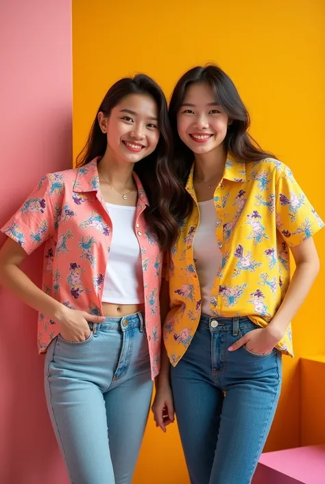 Create a set of promotional posters for CUTEBRAND couple shirts with a cute style, suitable for the interests of Vietnamese students from 15-1. Includes images of couple shirts with fun designs, Bright colors, and youthful accessories. Attention to comfort...