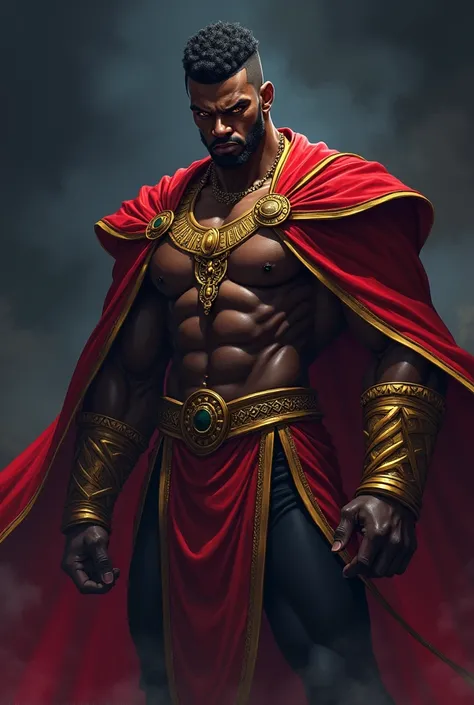 Anime black man king with action face lighting eyes and black background nft